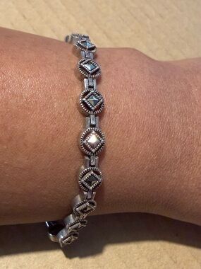 Vintage Sterling Silver Marcasite Link Bracelet